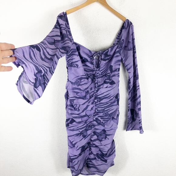 NWT ASOS Design Keyhole Purple Butterfly Print Mini Dress Size 10 Buttons Y2K - Picture 8 of 12